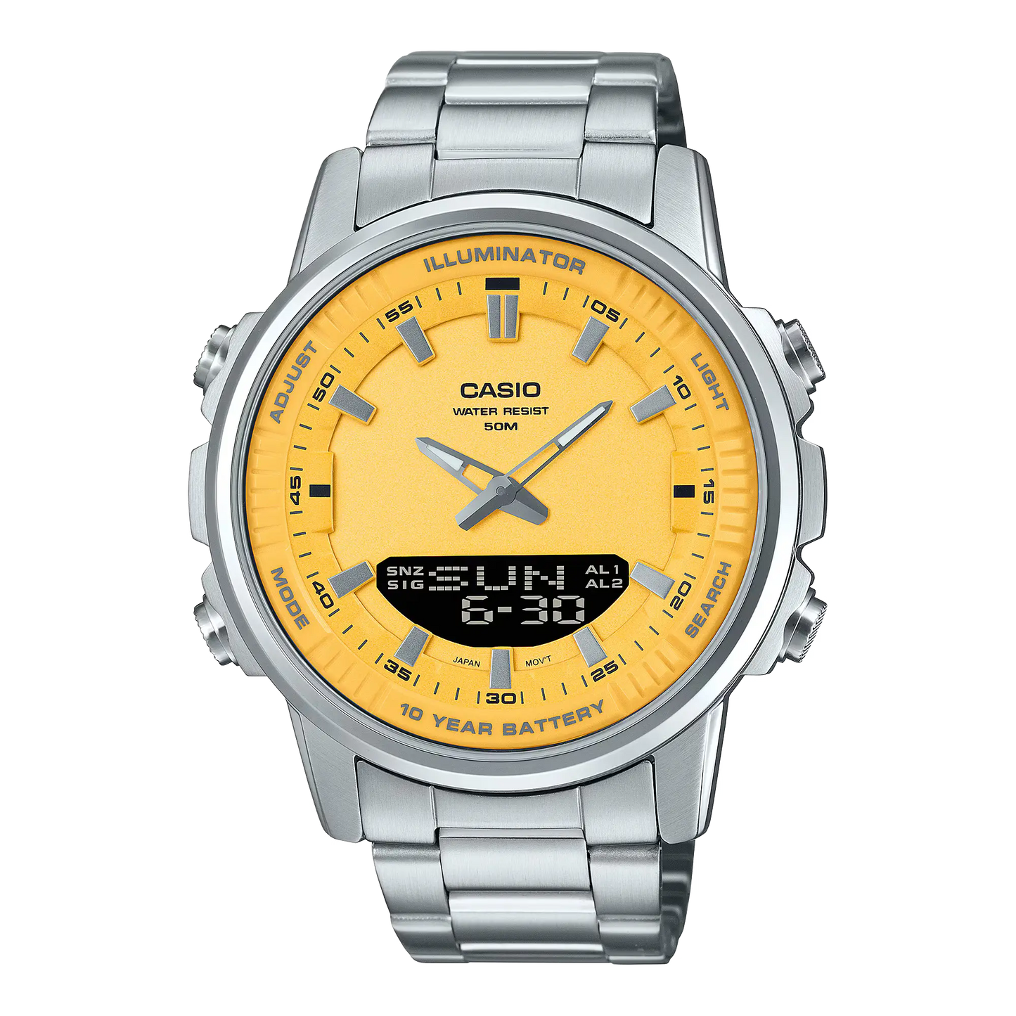 Casio Men's Watch Yellow - Digital & Analogue (10 Years Battery Life)
